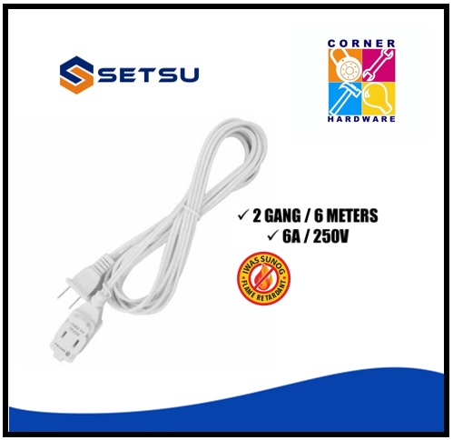 Image of SETSU Extension Cord with Flat Pin 2 Gang 6 Meter