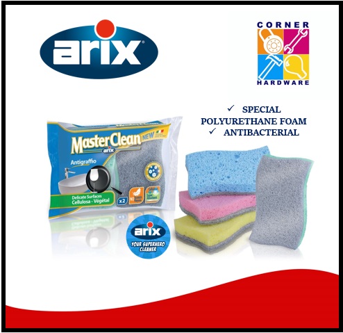 Image of ARIX Masterclean Cellulose Sponge wScourer w/Silver Scratch Fibre 2PCS
